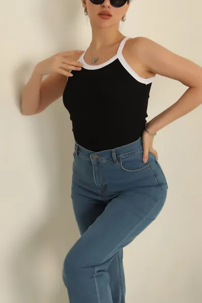 Siyah Fitilli Likralı Bluz 269946