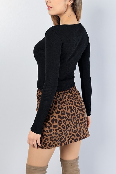 Siyah Fitilli Likralı Bluz 82391