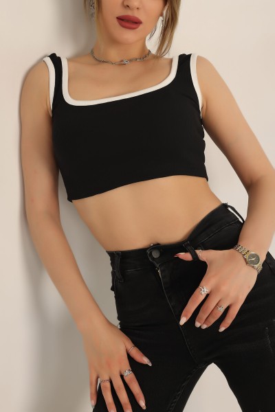 Siyah Fitilli Likralı Crop Üst 180285