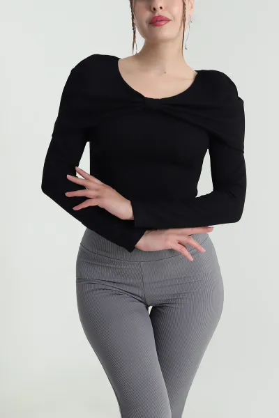 Siyah Fitilli Modal Kadın Bluz 482834