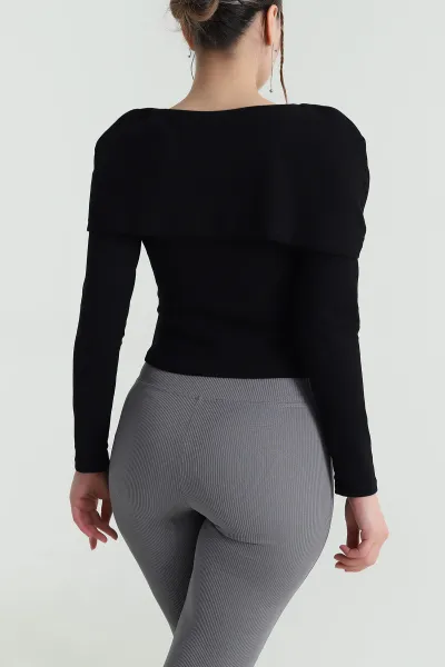 Siyah Fitilli Modal Kadın Bluz 482834