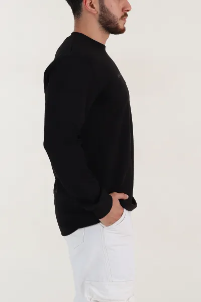 Siyah Fitilli Nakışlı Bisiklet Yaka Erkek Sweatshirt 396903