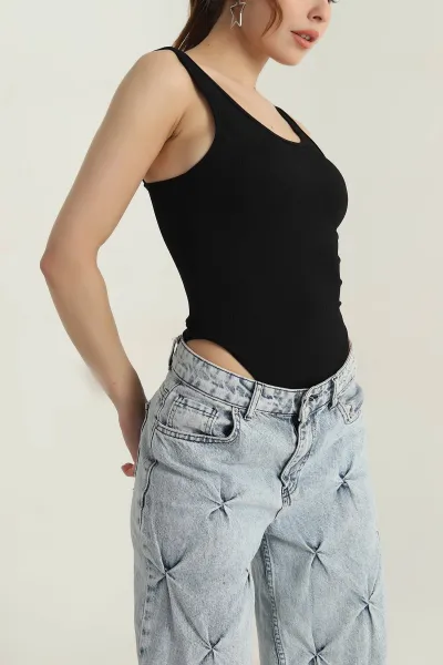 Siyah Fitilli Pedli Askılı Zıbın Bluz 411425