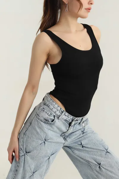 Siyah Fitilli Pedli Askılı Zıbın Bluz 411425