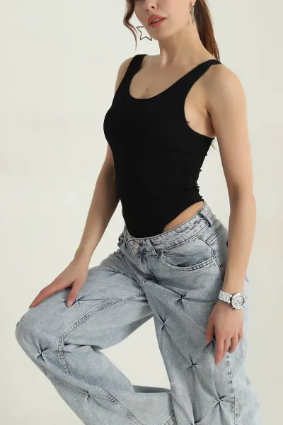 Siyah Fitilli Pedli Askılı Zıbın Bluz 411425