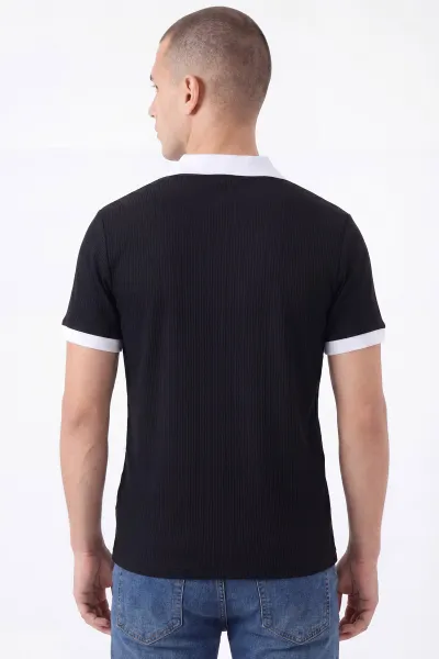 Siyah Fitilli Polo Yaka Erkek Tişört 458869