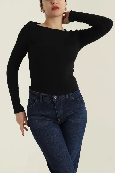 Siyah Fitilli Tasarım Kadın Bluz 426766