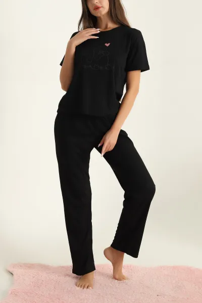 Siyah Fitilli Viskon Bayan Pijama Takımı 288967
