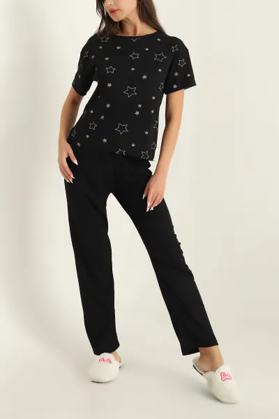 Siyah Fitilli Viskon Bayan Pijama Takımı 288974