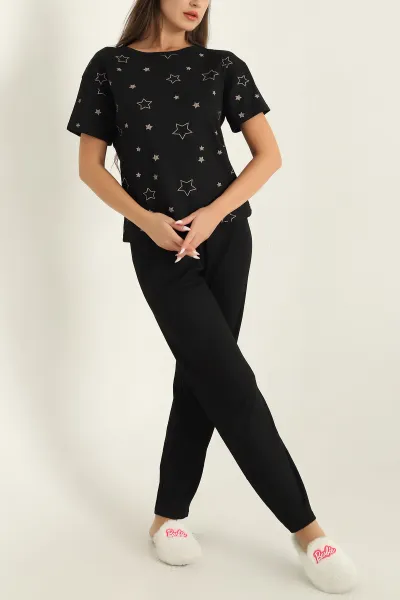 Siyah Fitilli Viskon Bayan Pijama Takımı 288974