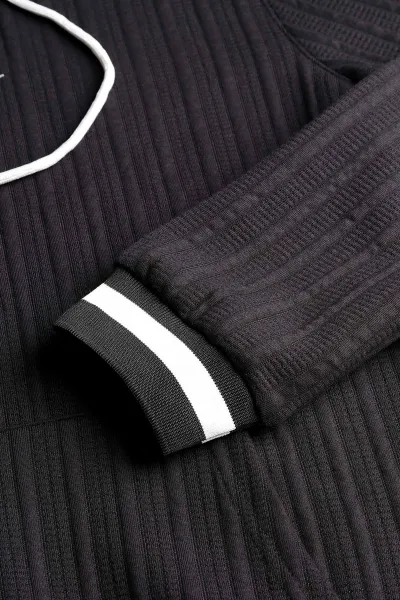 Siyah Fitilli Yazı Detaylı Kapüşonlu Erkek Sweatshirt 396196