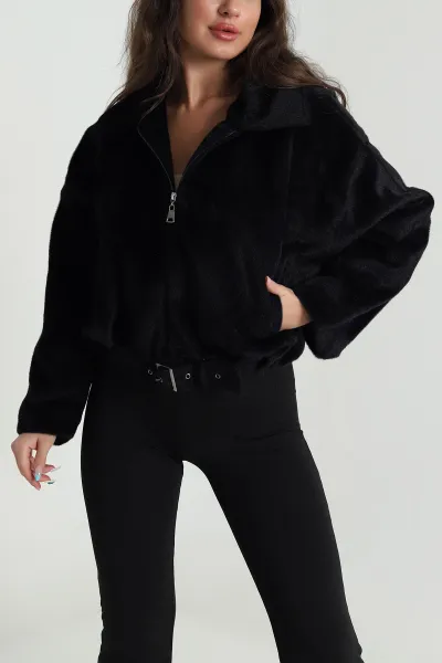 Siyah Fox Bomber Kadın Mont 483982