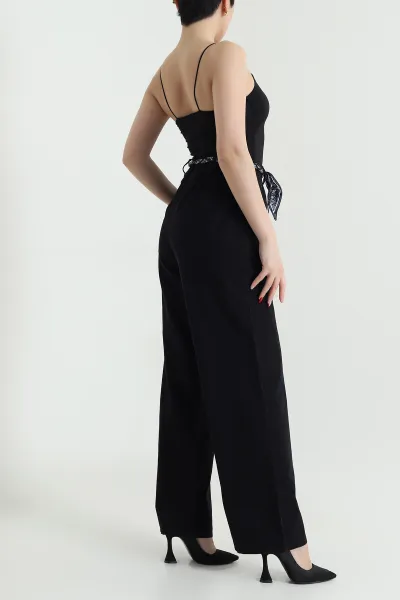 Siyah Fular Kemerli Tensel Gabardin Kadın Pantolon 440438