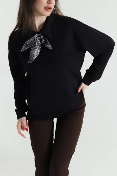 Siyah Fularlı Kadın Modal Bluz 441394