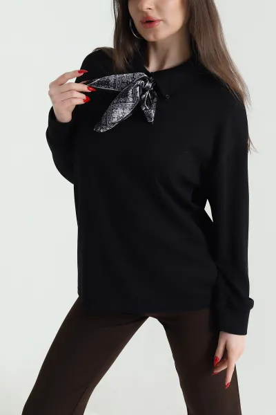 Siyah Fularlı Kadın Modal Bluz 441394