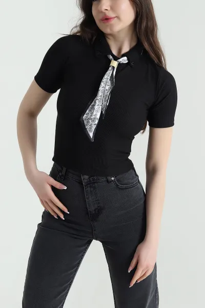 Siyah Fularlı Ottoman Kadın Bluz 453673