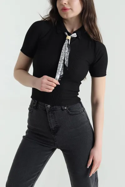 Siyah Fularlı Ottoman Kadın Bluz 453673
