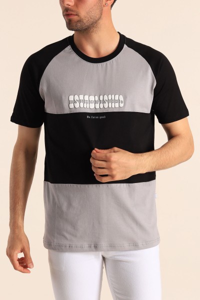 Siyah Füme Oversize Reglan Kol Yazı Detay Erkek Tişört 182280