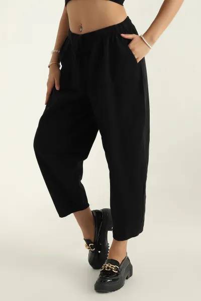 Siyah Gabardin Çimalı Kadın Pantolon 300321
