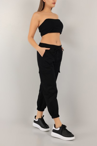 Siyah Gabardin Jogger Bayan Pantolon 158552