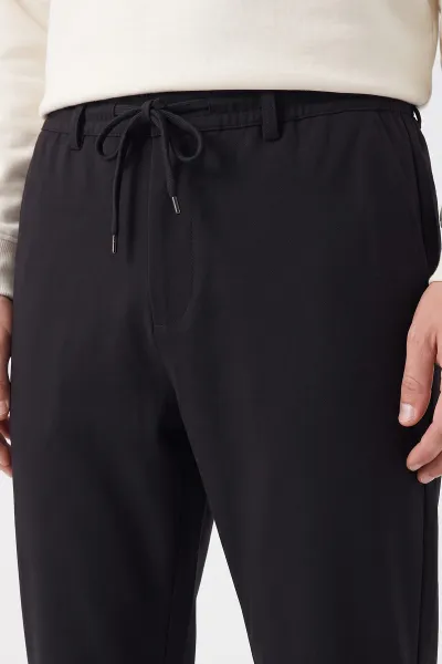 Siyah Gabardin Kumaş Bağlamalı Erkek Pantolon 491668