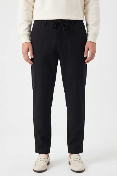 Siyah Gabardin Kumaş Bağlamalı Erkek Pantolon 491668