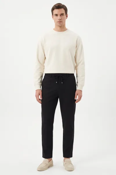 Siyah Gabardin Kumaş Bağlamalı Erkek Pantolon 491668