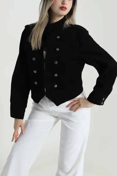 Siyah Gabardin Kumaş Kadın Ceket 488792