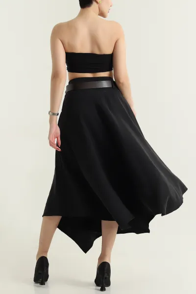 Siyah Gabardin Modal Mono Touch Kadın Etek 434048