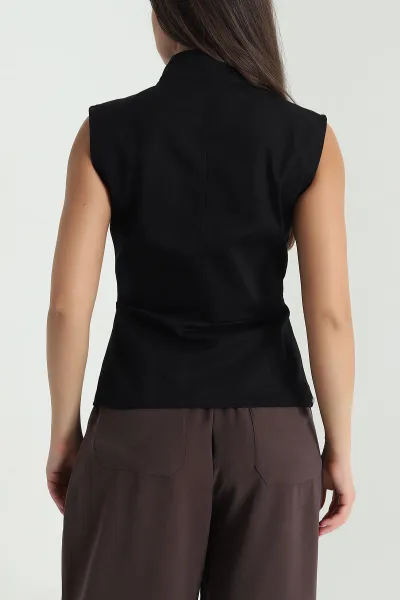 Siyah Gabardin Premium Kadın Yelek 476963