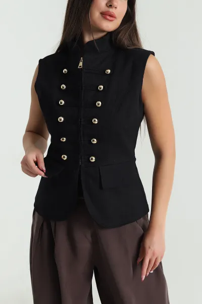 Siyah Gabardin Premium Kadın Yelek 476963