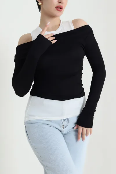 Siyah Garnili Likralı Buzzy Kadın Bluz 456960