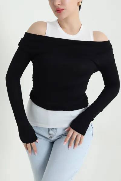 Siyah Garnili Likralı Buzzy Kadın Bluz 456960