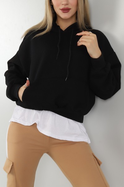 Siyah Garnilli İçi Şardonlu Bayan Sweat 146347
