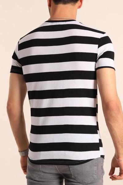 Siyah Geniş Çizgili Regular Fit Erkek Tişört 189818
