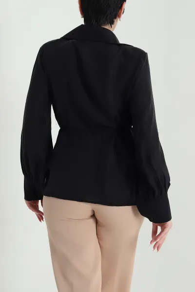 Siyah Geniş Yaka Detay İbiza Kadın Ceket 462564