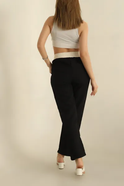 Siyah Gipe Lastikli Dokuma Pantolon 254039