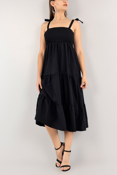 Siyah Gipeli Poplin Elbise 115581