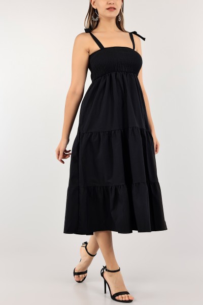 Siyah Gipeli Poplin Elbise 115581