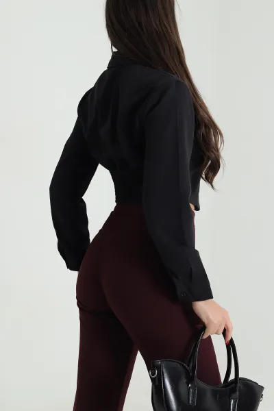 Siyah Gipeli Poplin Kadın Gömlek 492818
