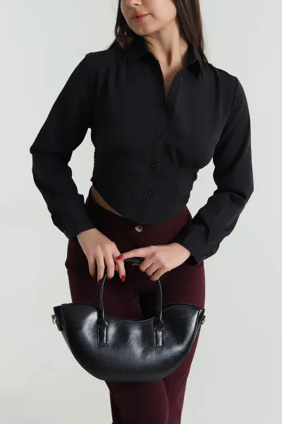 Siyah Gipeli Poplin Kadın Gömlek 492818