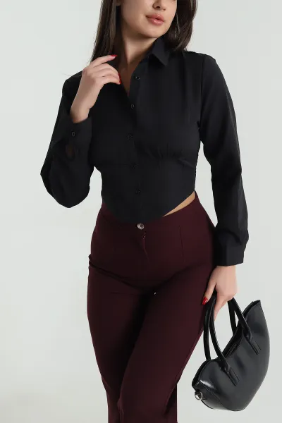 Siyah Gipeli Poplin Kadın Gömlek 492818