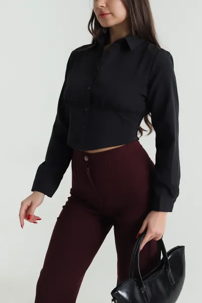 Siyah Gipeli Poplin Kadın Gömlek 492818