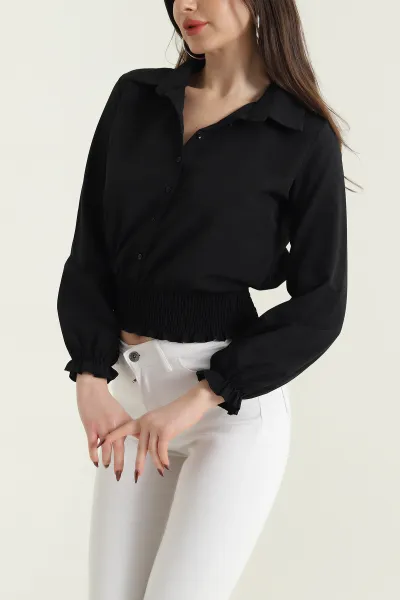 Siyah Gipeli Poplin Kadın Gömlek Bluz 436993