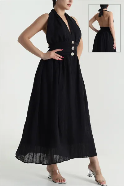 Siyah Gipeli Tencel Kadın Elbise 478564