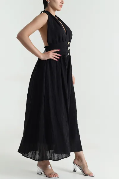 Siyah Gipeli Tencel Kadın Elbise 478564