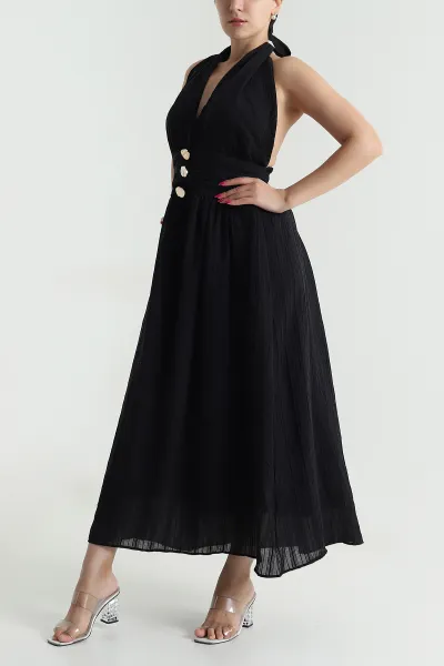 Siyah Gipeli Tencel Kadın Elbise 478564