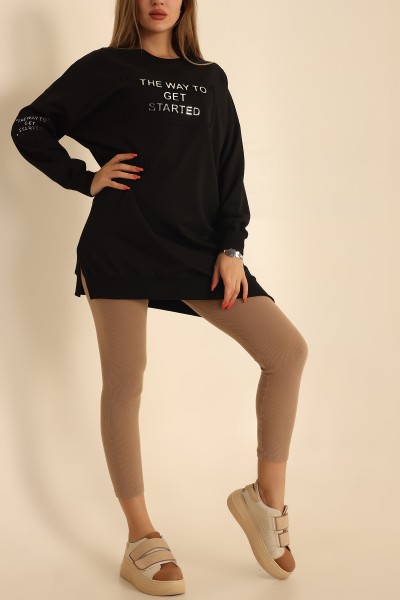 Siyah Gofre Baskılı İki İp Sweat 213128