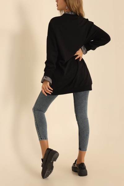 Siyah Gofre Garnili İki İp Tunik 210055