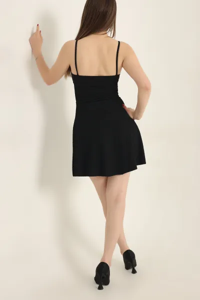 Siyah Gofre Kolsuz Çan Elbise 337400